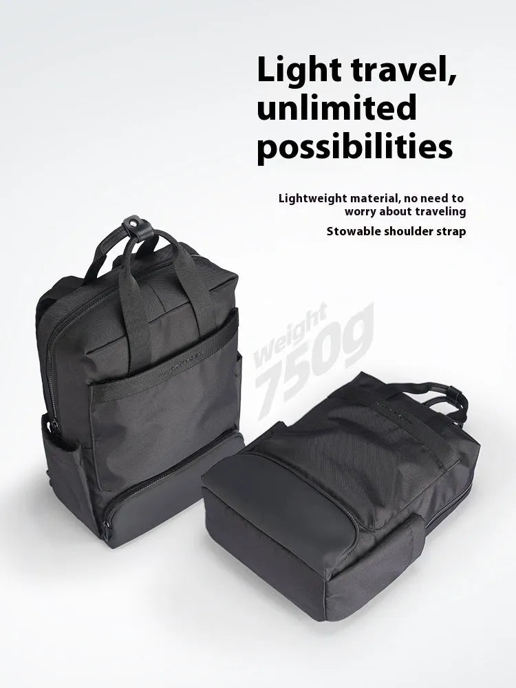 Elegant black Oxford cloth computer backpack with 20-35 litre capacity and polyester lining