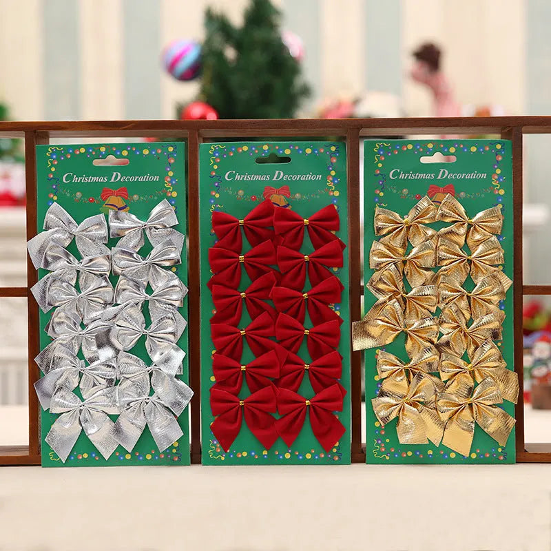 5 cm Christmas decoration bow in polyester material with red, gold, silver, and red gold colour options