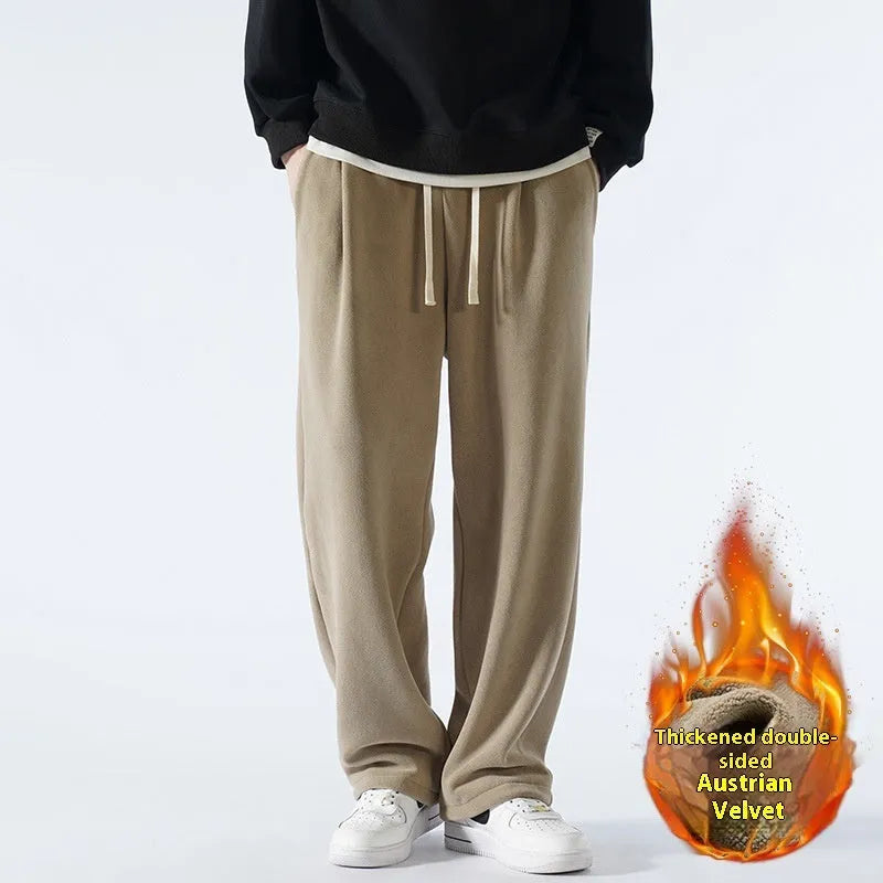 Men's polar fleece fleece-lined winter trousers in loose fit with drawstring waist