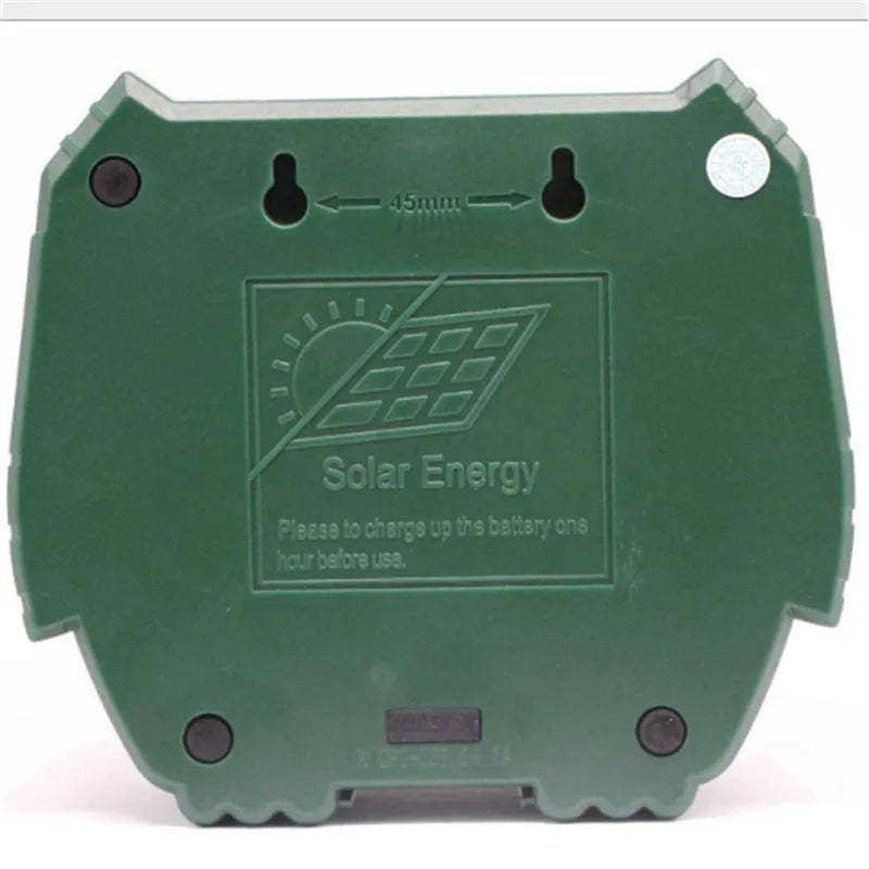 Green solar ultrasonic animal repeller with LED strobe lights for outdoor pest control