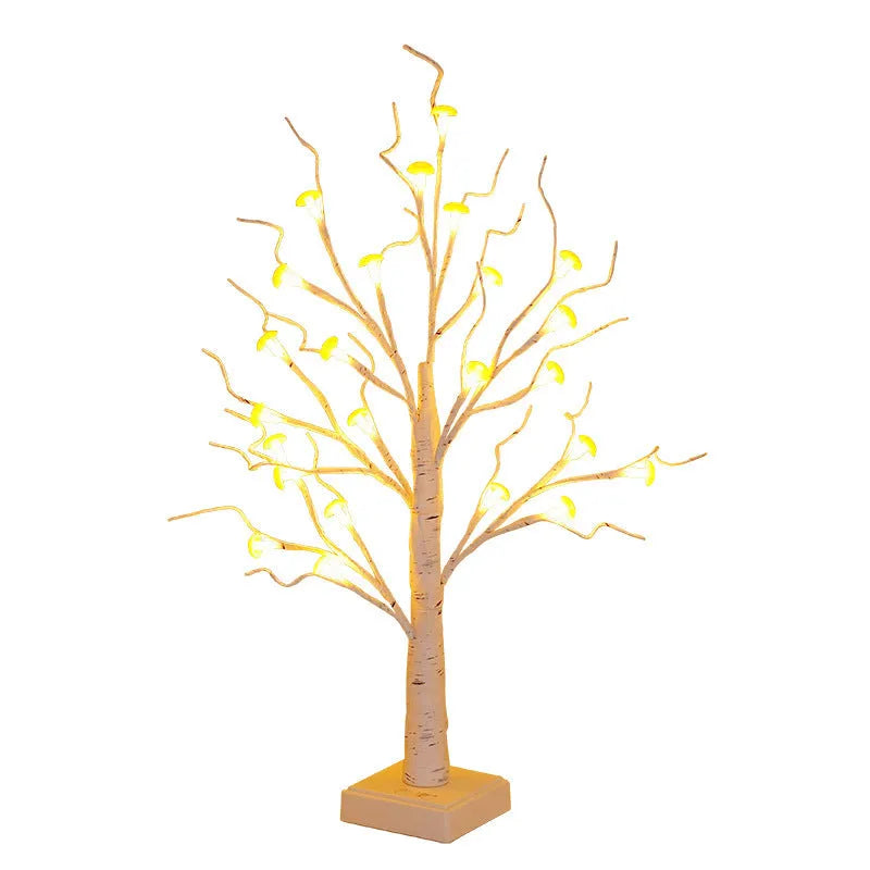 60cm mushroom tree LED lamp with 24 warm lights on birch branches