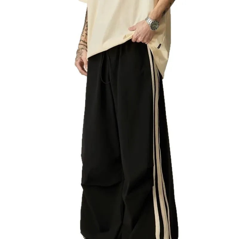 Black men's climbing trousers with high waist and wide straight-leg design