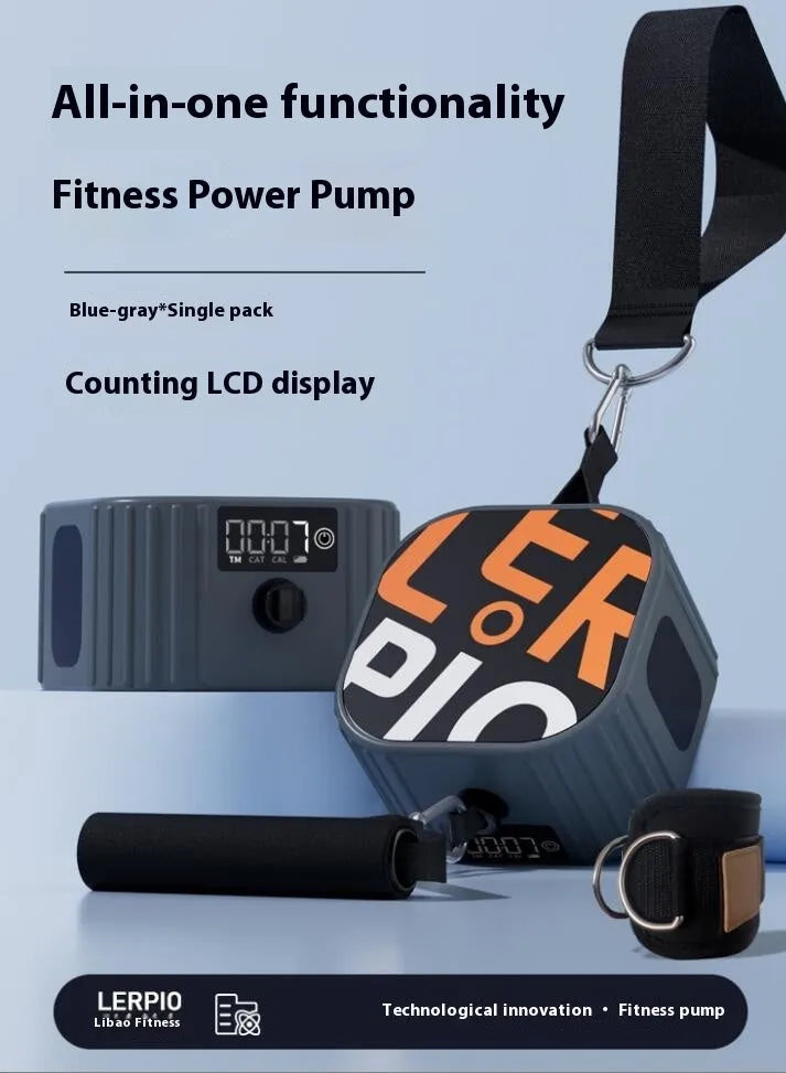 Blue grey adjustable resistance band tensioner with iron and ABS construction set to 10kg.