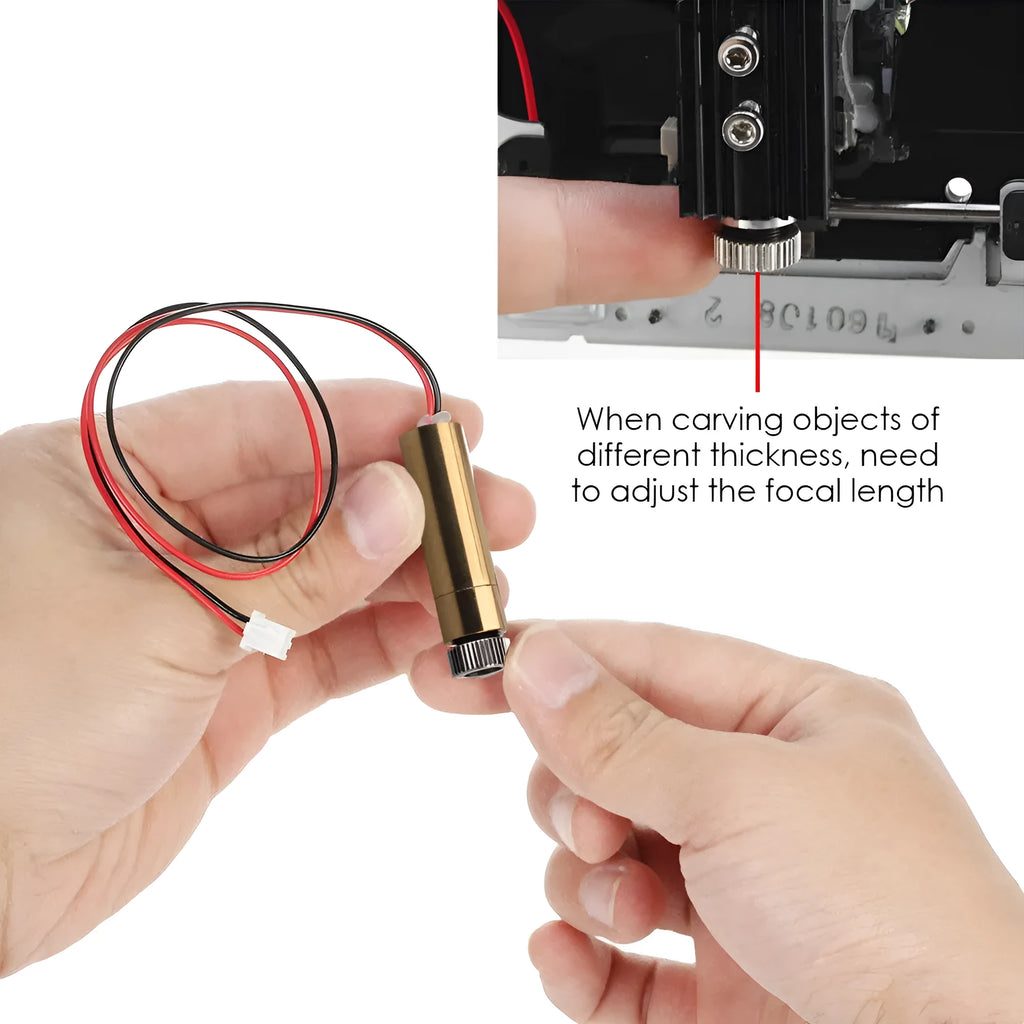 Yellow 12x45mm 445nm blue laser module with adjustable focus ring and wire leads for CNC engraving machine