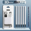 Pack of 10 quick-dry gel pen refill cartridges in black, red, blue, and ink blue for bullet-style pens.