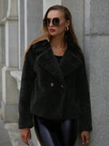Women's artificial fur fashion coat in rose red with regular sleeves