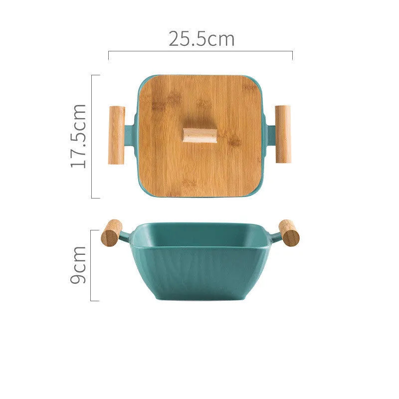 Creative irregular shaped porcelain bowl with lid in black, green, pink, or white colour.