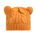 Hand-made knitted beanie with 3D cat ears in wool fabric for winter wear
