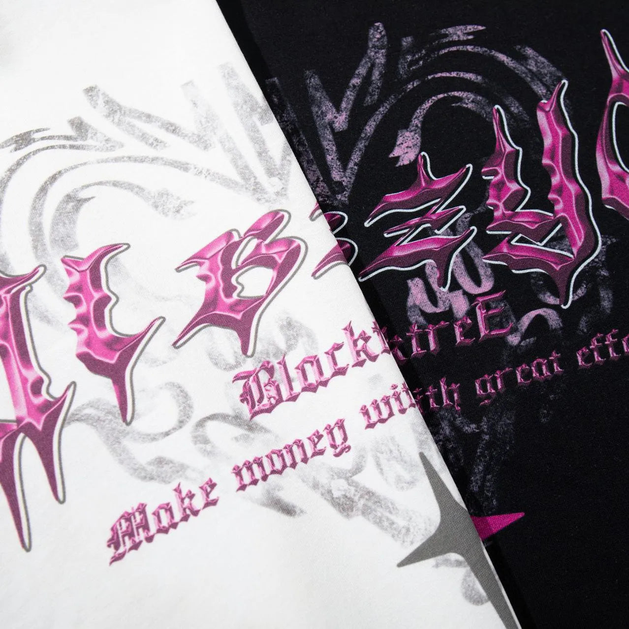 Men's black and white retro printed cotton t-shirt with loose fit and short sleeves