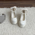 Beige and black women's Mary Jane shoes with a chunky block heel and round toe.
