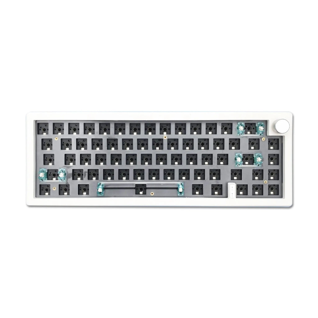 DIY hot plug RGB mechanical keyboard kit components showing PCB, case, and USB cable.