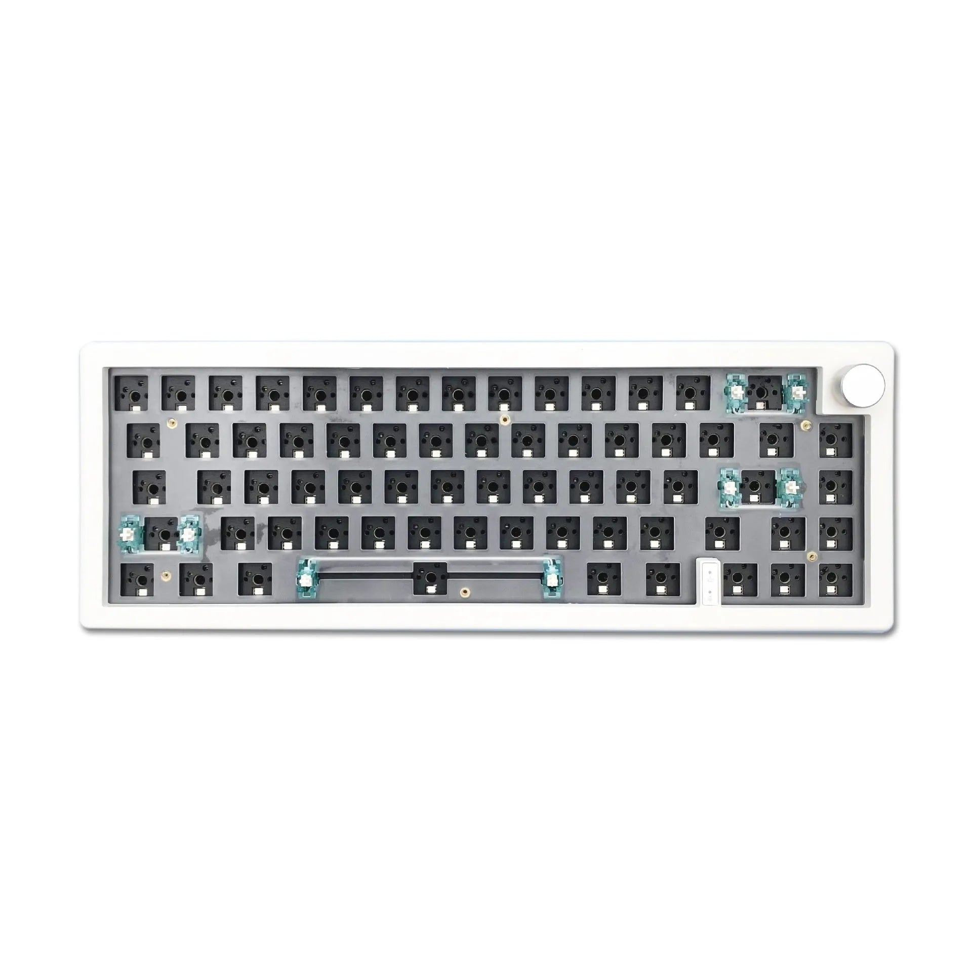 DIY hot plug RGB mechanical keyboard kit components showing PCB, case, and USB cable.