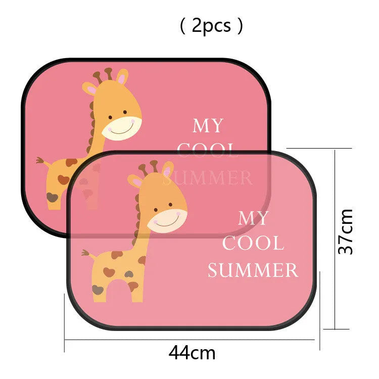 Electrostatic adsorption car side window sunshade pair with animal-themed nylon mesh design