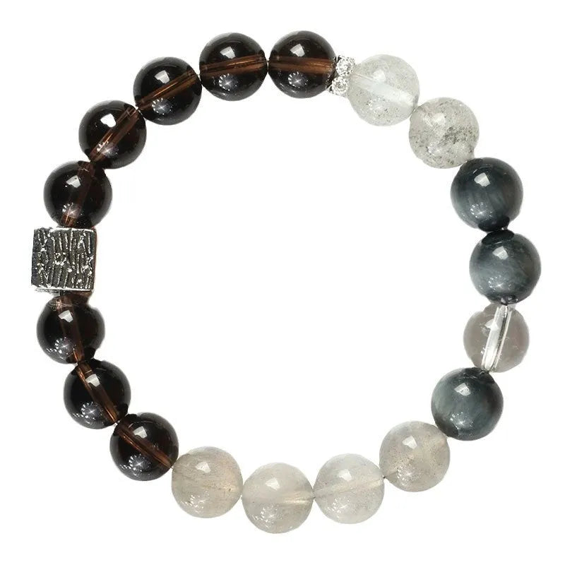 Khaki crystal couples bracelet with Chinese geometric design measuring 10mm width