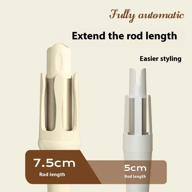 White and purple automatic hair curler with 32mm barrel and international plug adapters