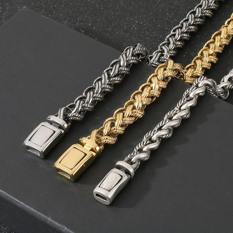 Men's antique silver keel chain necklace with large hemp flowers geometric design