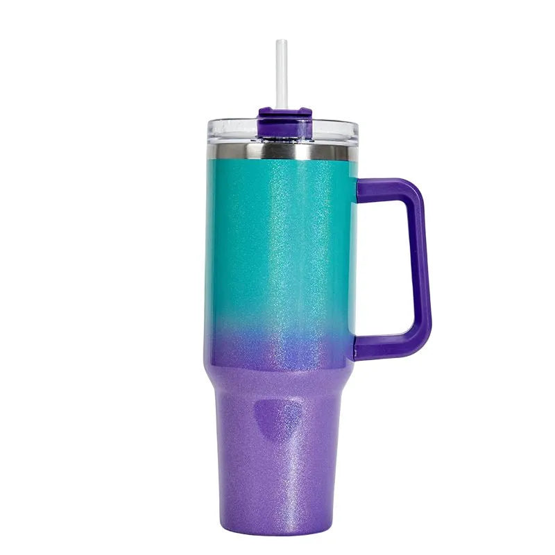 Large stainless steel vacuum insulation cup in gradient colour with thermal insulation properties