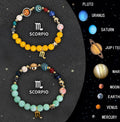 Natural stone beaded zodiac bracelet set showing all twelve astrological sign styles