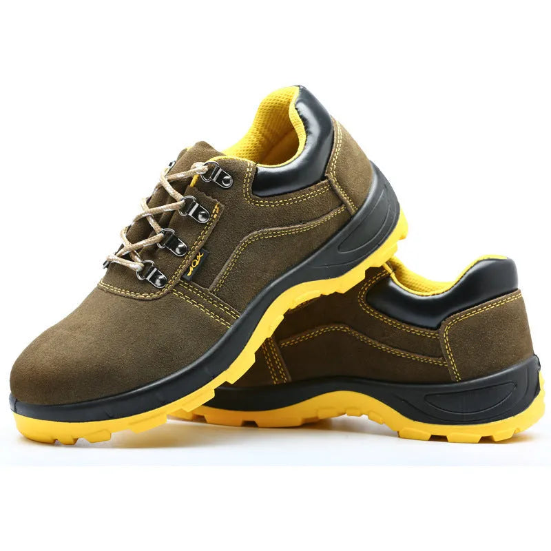 Men's bronze cow suede steel toe safety shoes with anti-slip soles for industrial work