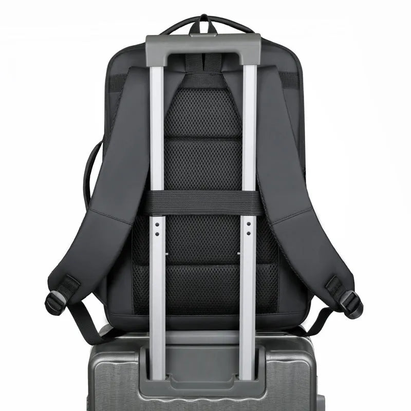 Men's waterproof Oxford cloth backpack with curved shoulder strap in black or grey