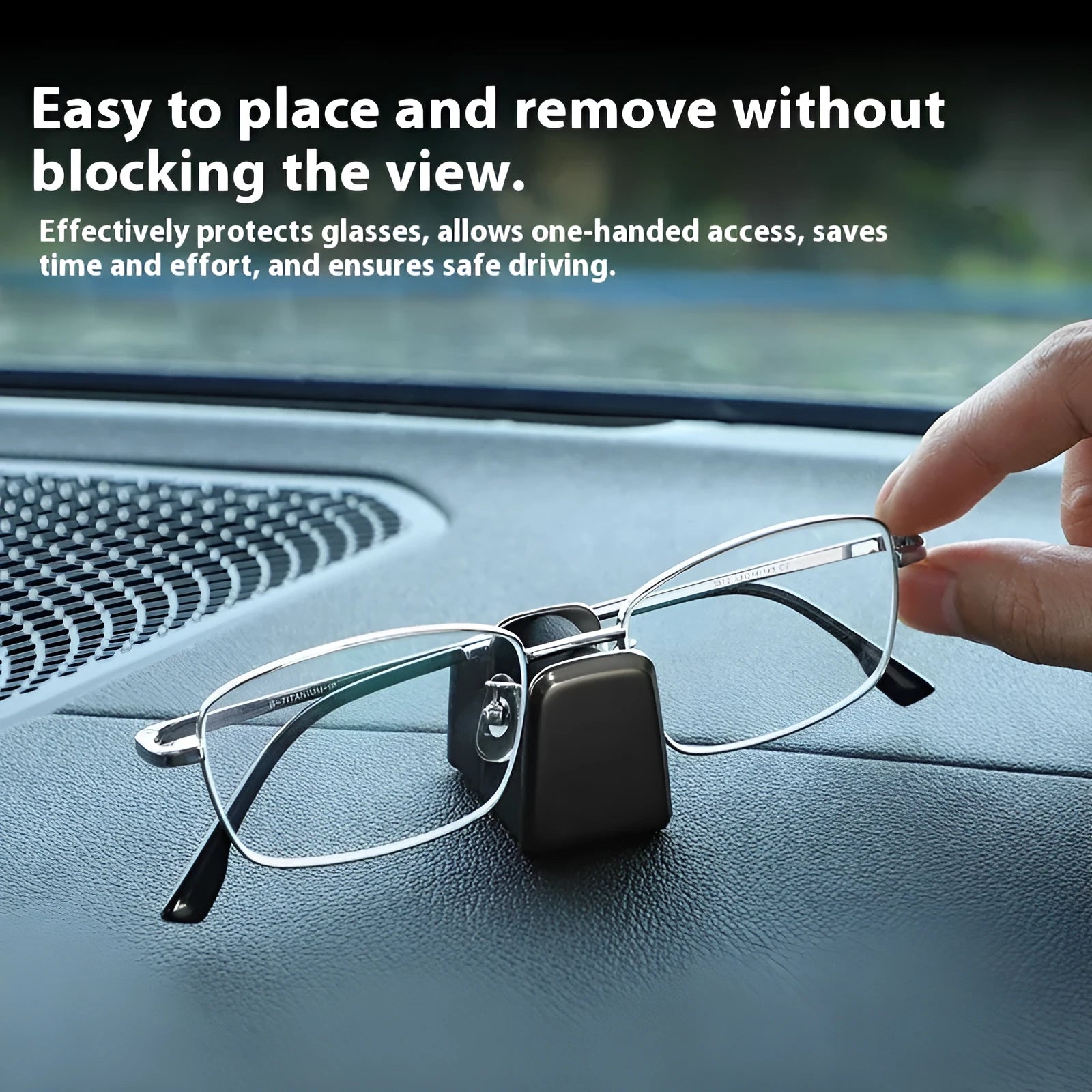 Zinc alloy and leather glasses clip for car dashboard in green, black, grey, or red