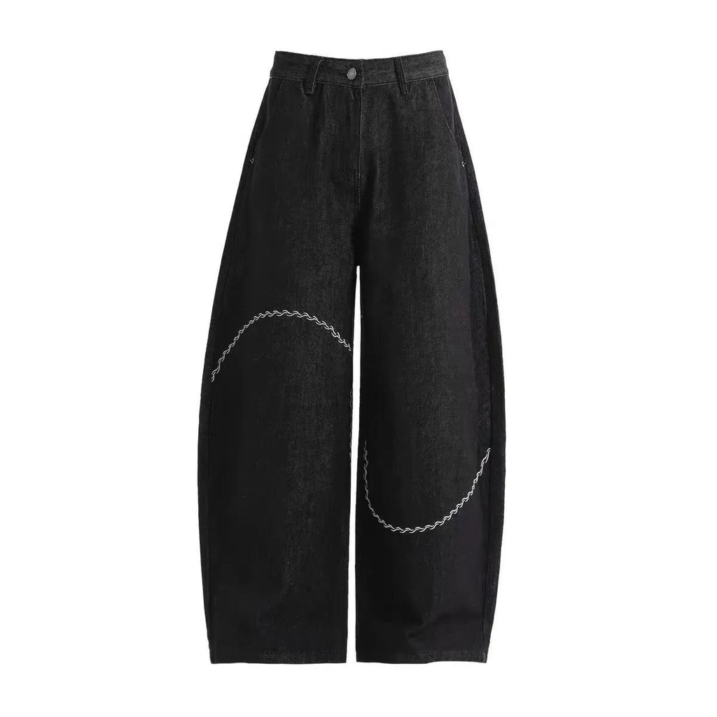 Black straight-leg denim trousers with micro-elastic stretch for men's autumn winter casual wear