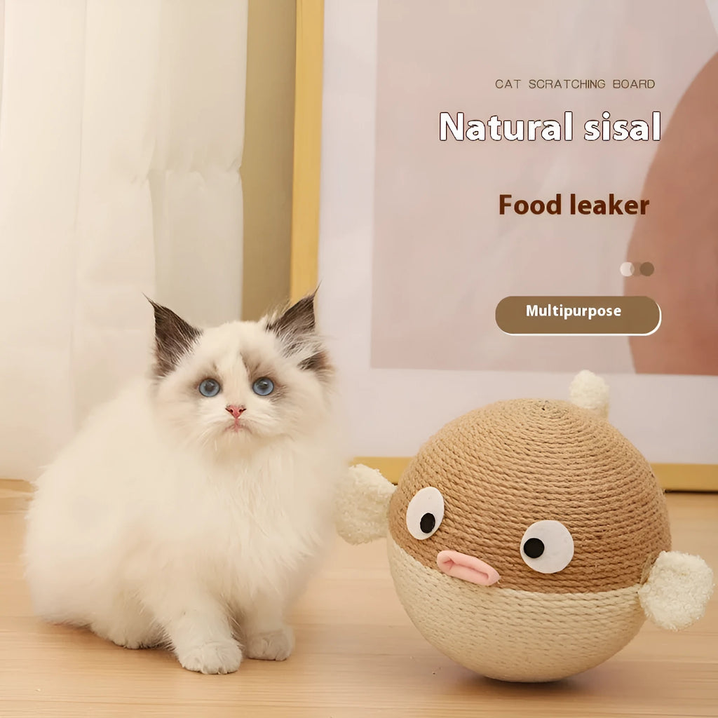 Colourful cube-shaped puffer leakage food feeder pet toy made of sisal hemp, measuring 15cm.