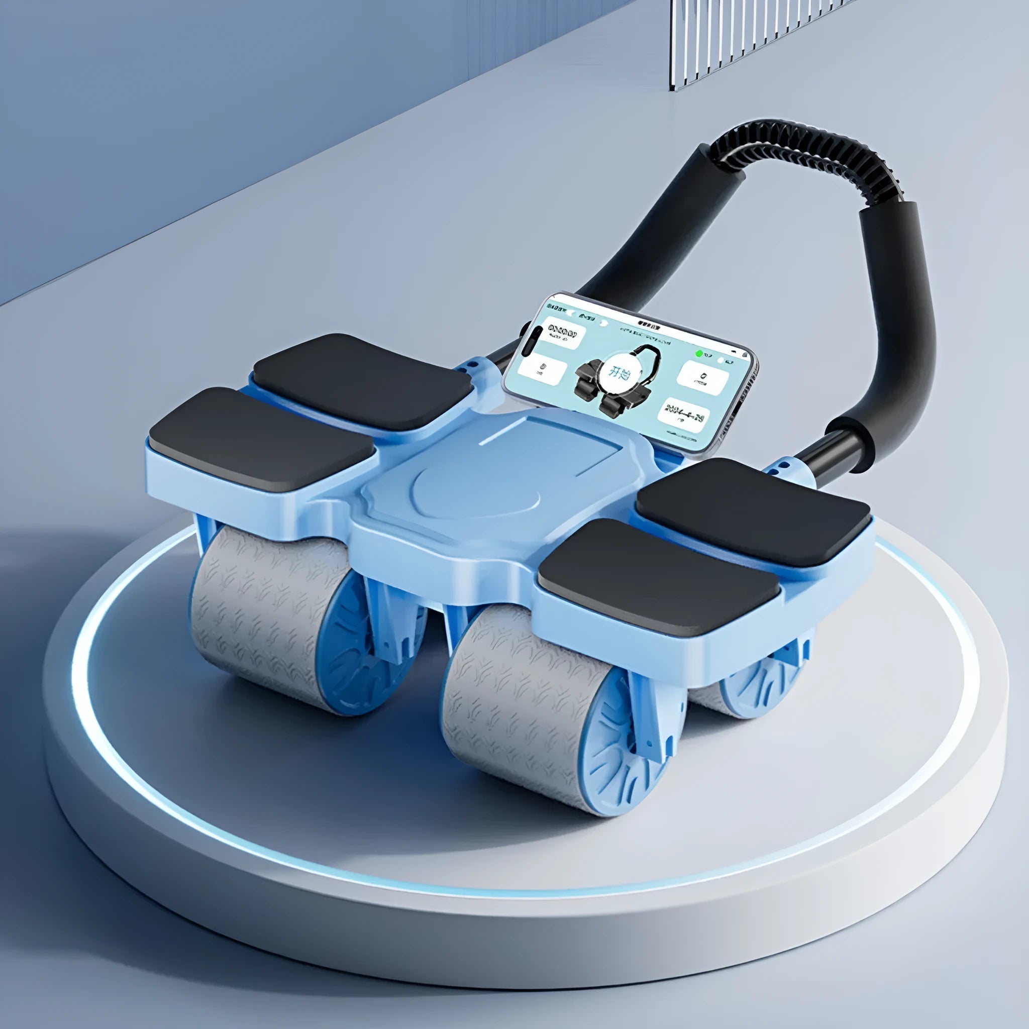 Abdominal wheel exercise equipment with automatic rebound and four wheels in multiple colour options