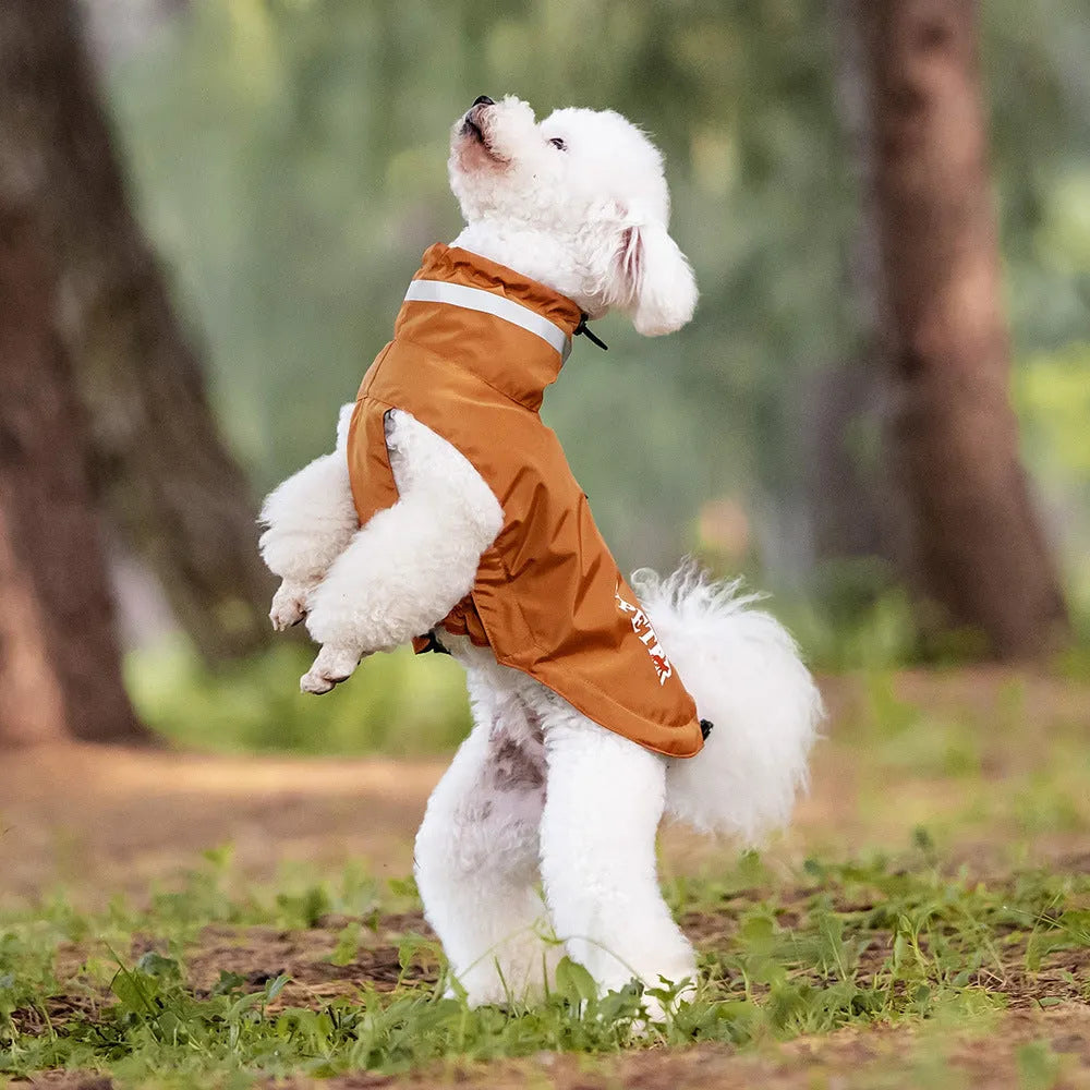 Dog outdoor windproof raincoat in olive green reflective pet poncho polyester casual style