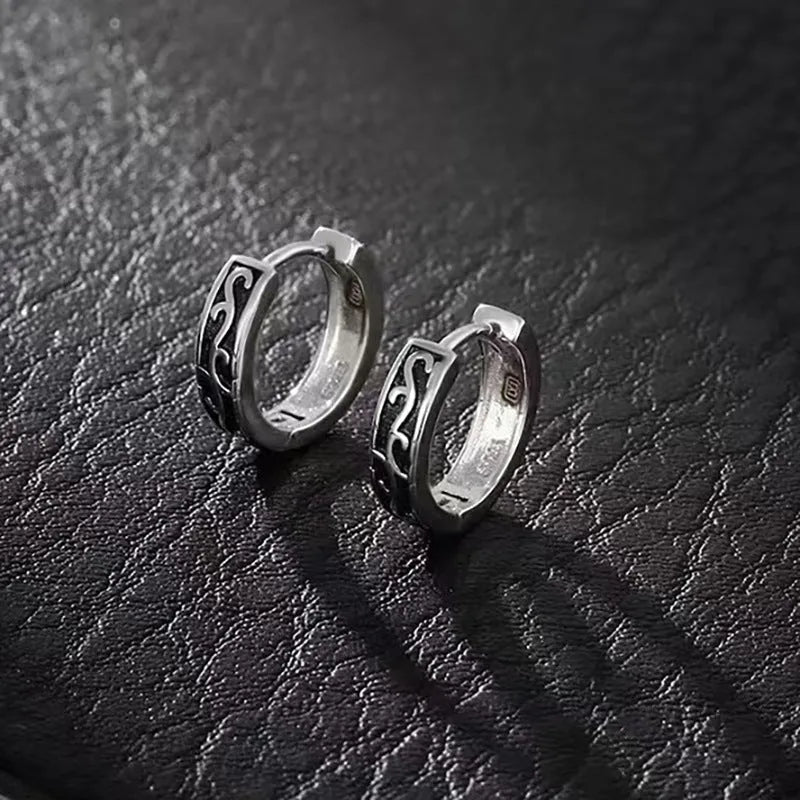 Men's geometric copper hip hop earrings in silver colour, showing 10mm and 14mm size options.