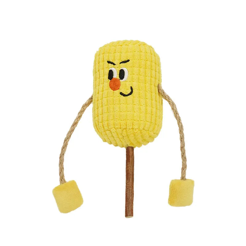 Polio wood corn cob shaped chew toy for cats on a white background