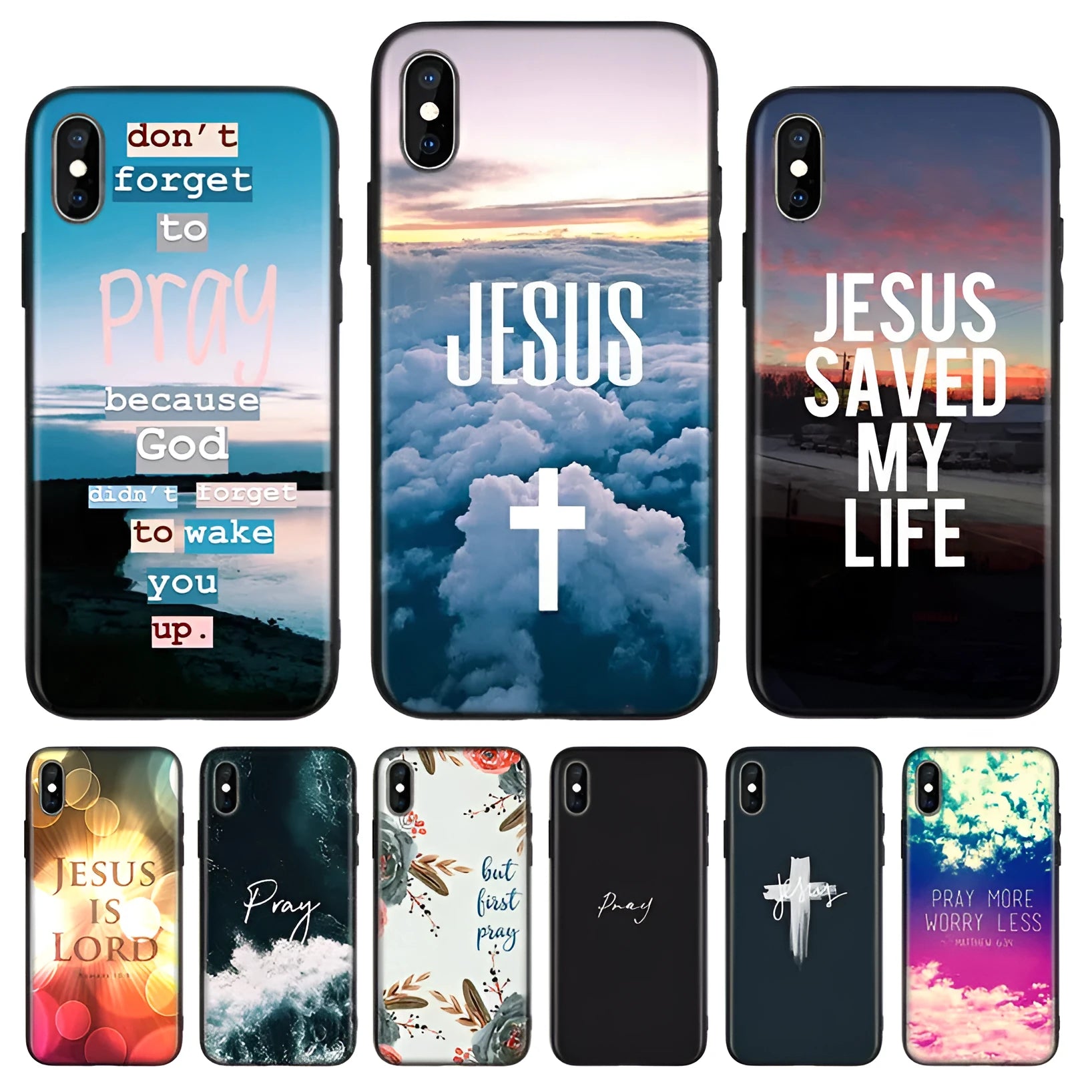Black silicone Jesus Cross mobile phone case for Apple iPhone with textured grip