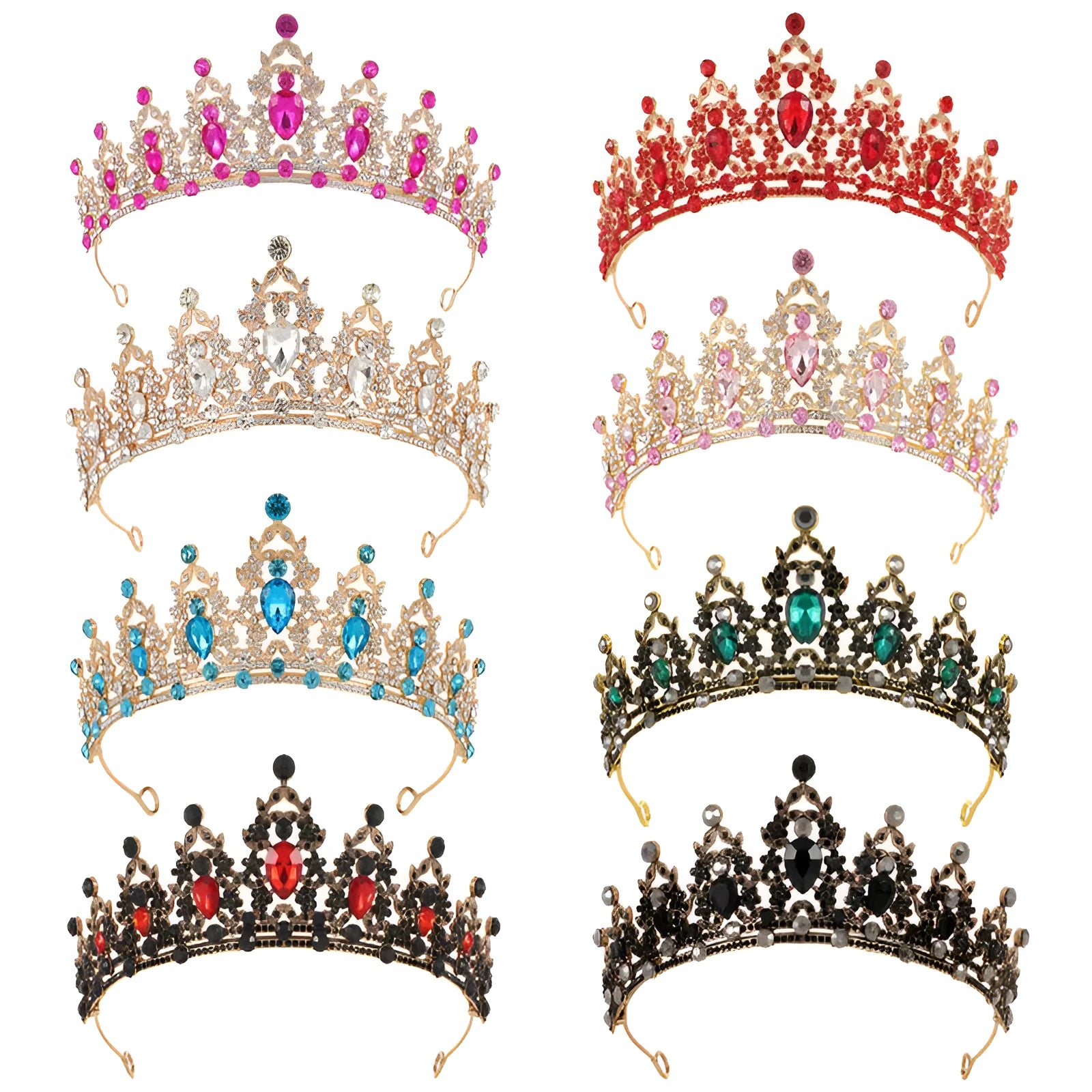 Baroque style bridal crown headdress in alloy with sparkling rhinestones on a silver or KC gold base.