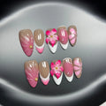French style artificial nails with 3D Lily Fluid Ice Flower design in almond shape.