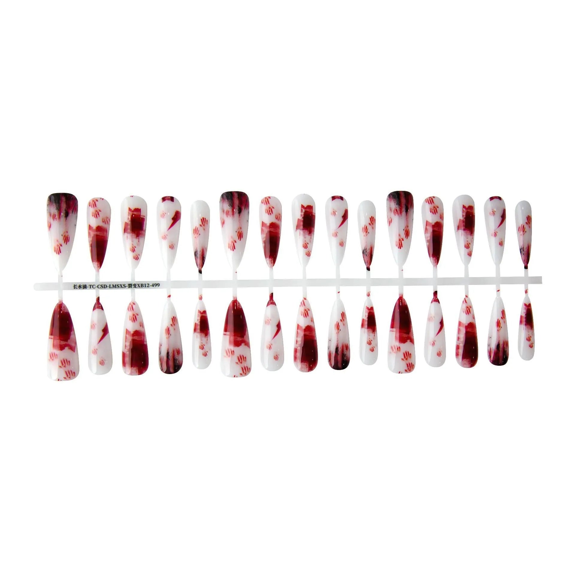 Y2k retro long water drop nail stickers in fission colour with glossy sealing layer, 40 pieces for ladies