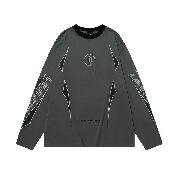 Men's gray khaki cotton pullover sweatshirt with drop shoulders and round neck.