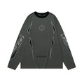 Men's gray khaki cotton pullover sweatshirt with drop shoulders and round neck.