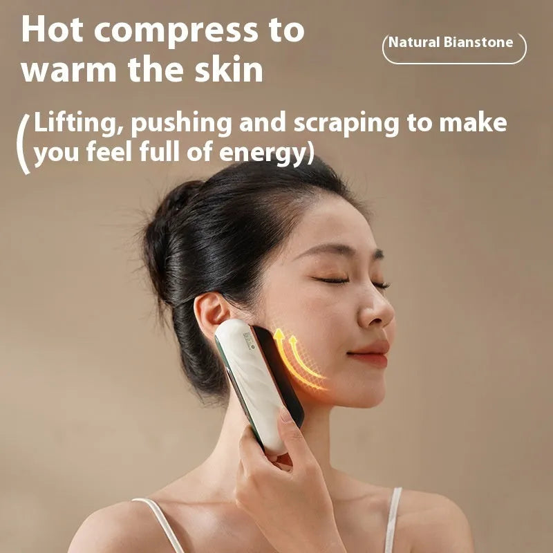 Golden yellow electric scrapping plate with USB charging port for constant temperature vibration massage