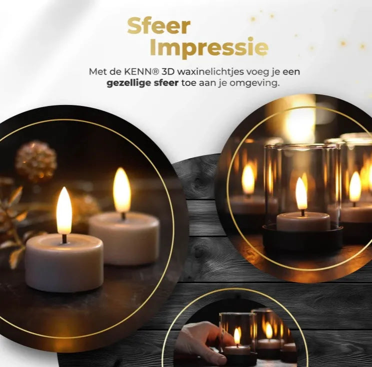 Taupe-coloured S10 LED tealight candle with 3D flickering flame, measuring 4.1 cm wide by 5 cm tall.