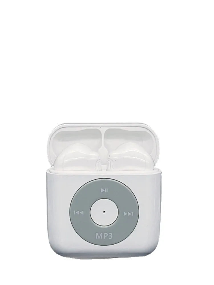 White wireless Bluetooth earphones with semi in-ear design and charging case