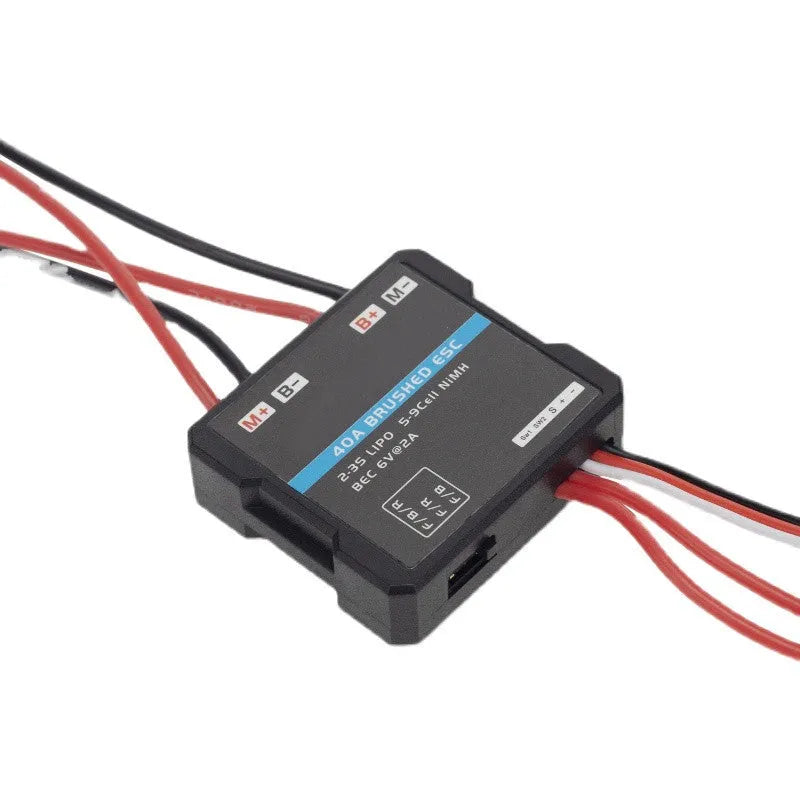 40A brushed electronic speed controller with climbing mode for 1/16th 1/18th scale RC models.