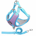 Adjustable breathable mesh dog harness with reflective piping in black, red, gray, or light purple