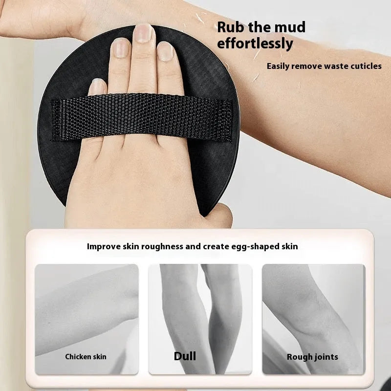 Rubber finger-style bath accessory with round cake colour options and included towel