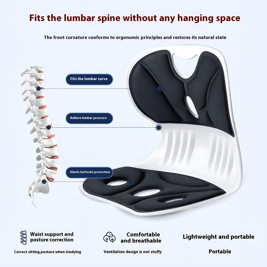 Japanese waist support seat cushion with lumbar pillow in grey or black colours