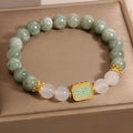 Oil green emerald crystal bracelet with five engraved scripture beads for women