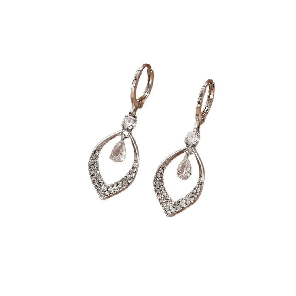 Women's copper water drop tassel earrings with zircon accents and thickened gold ear buckles