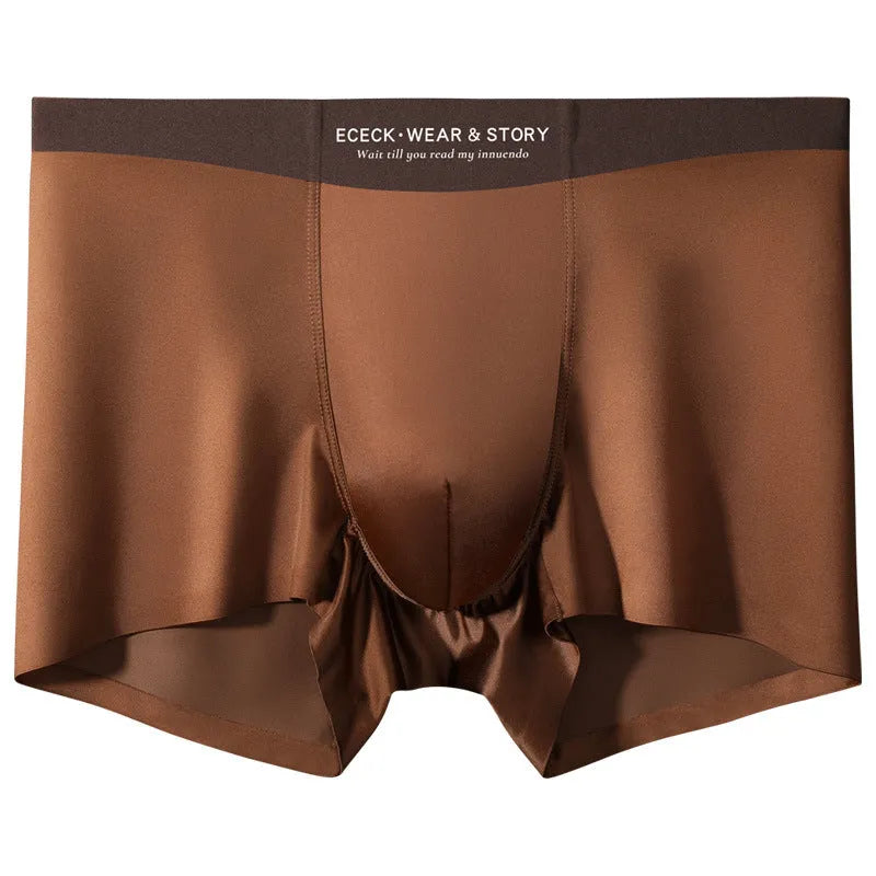 Men's seamless colourblock ice silk underwear in grey, shown laid flat.