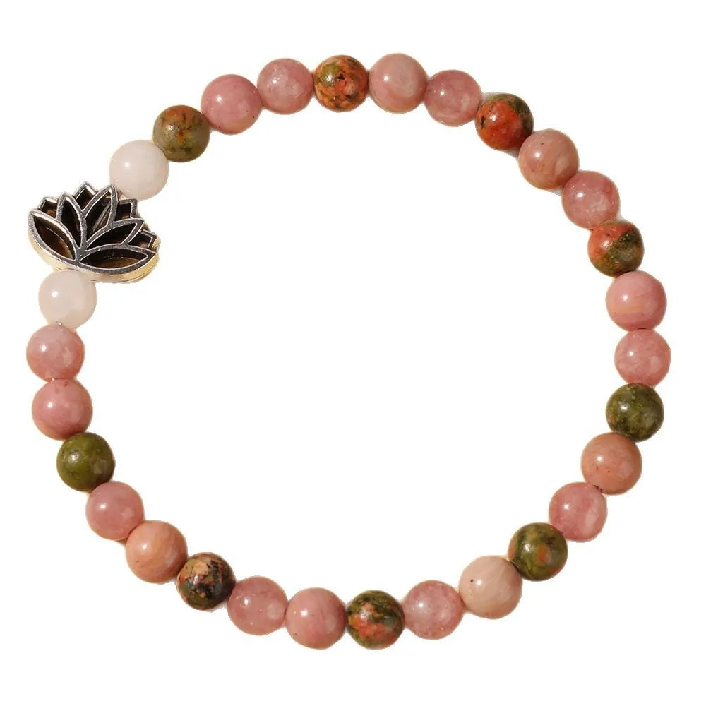 Rhodonite crystal natural stone seven pulse lotus bracelet French retro handmade colour L1381