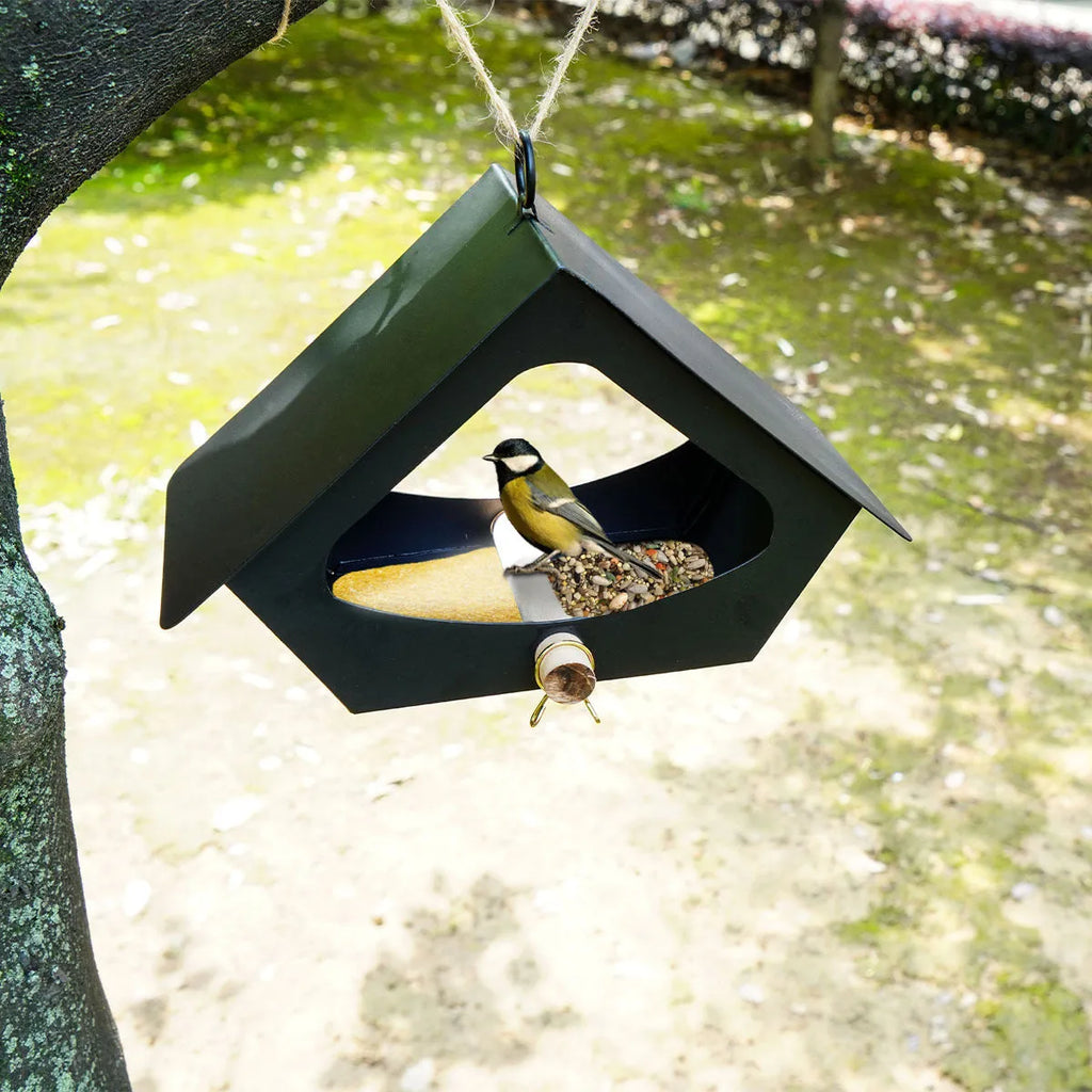 European-style iron bird nest feeder with anti-rain roof in modern simple design