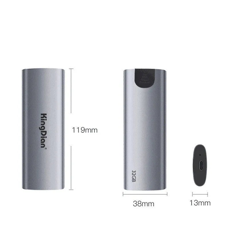 Grey USB 3.0 mobile SSD for direct phone connection with capacity options